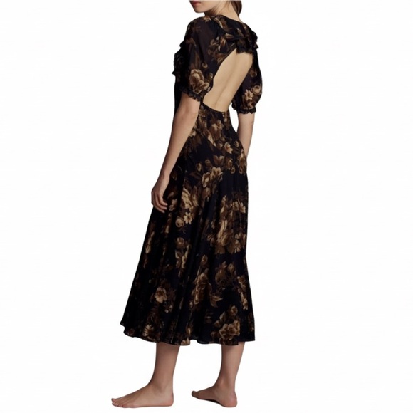 🐦‍⬛Reformation Eva Backless Dropwaist Floral & Lace Midi Dress, Size 6 - Picture 2 of 12